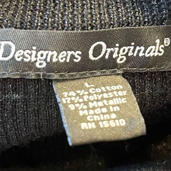 Designers Originals Women's Black Sequin Mock Neck Pullover Sweater L Goth - Picture 7 of 8